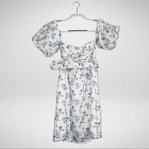 Forever 21 Floral Belted Off the Shoulder Mini Dress White Size Medium NWT
